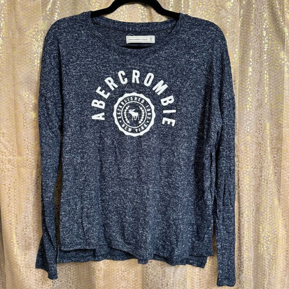 Abercrombie & Fitch Blue Soft & Stretchy Long Sleeve Logo Shirt Medium